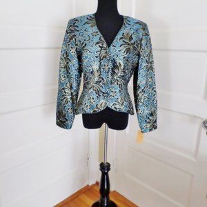 Victor Costa by Nahdree Evining Jacket Blue Brocade w/ Rhinestone Buttons